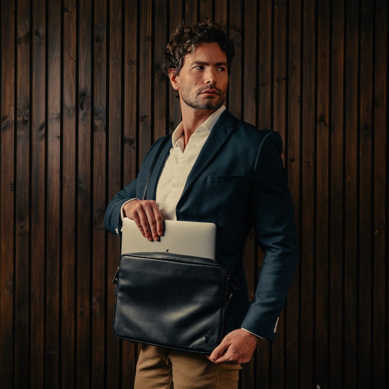 TORRO Laptop Bag â€“ Genuine Leather Messenger Bag Compatible with 13 inch / 14 inch Laptop or MacBook (Black) - Image 2